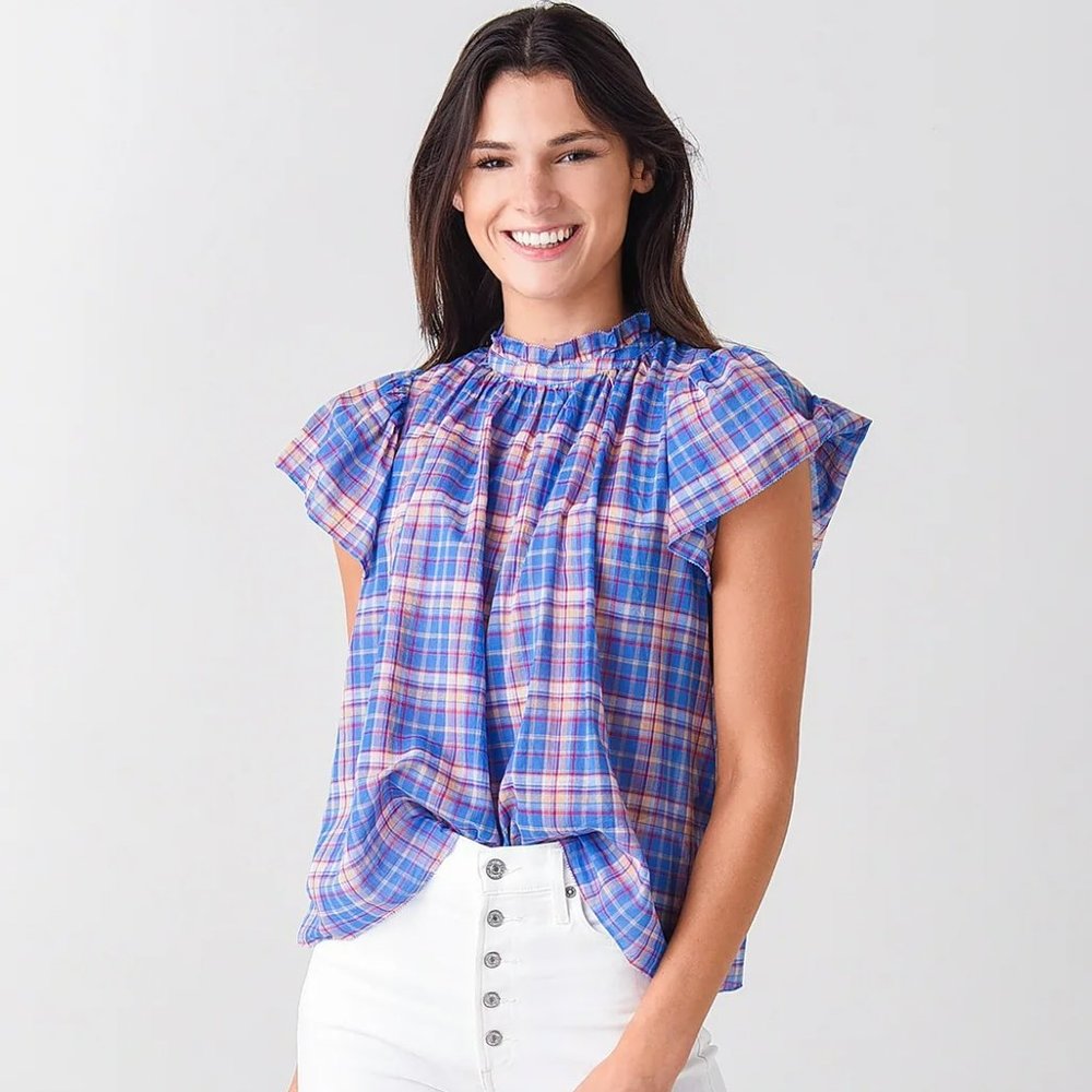 Trovata Carla Blue and Pink Plaid Women's Top